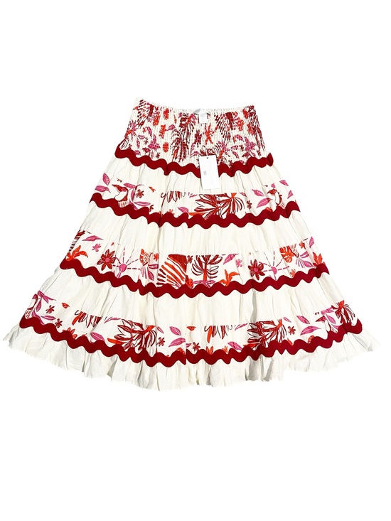 Caroline Constas Dresses & Skirts - NWT Caroline Constas Tiered White Maxi Skirt with Red Floral Trim Size Large